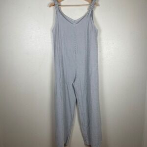 Beachwood Baby Blue White Striped Seersucker Cotton Wide Leg Jumpsuit Womens S